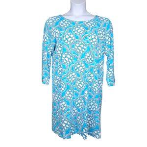 Crown & Ivy Womens Blue White Turtle Print Mini Dress Size L NWT